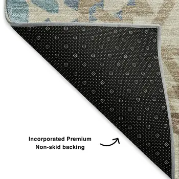5' X 8' Khaki And Teal Geometric Washable Area Rug With UV Protection