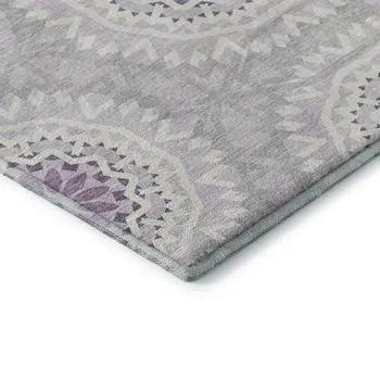 8' Lilac And Ivory Geometric Washable Round Rug With UV Protection