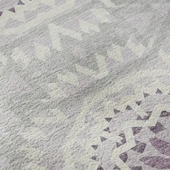 8' Lilac And Ivory Geometric Washable Round Rug With UV Protection