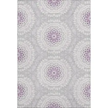 8' X 10' Lilac And Ivory Geometric Washable Area Rug With UV Protection