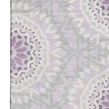 8' X 10' Lilac And Ivory Geometric Washable Area Rug With UV Protection
