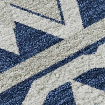 3' X 5' Navy Blue And Ivory Geometric Washable Area Rug With UV Protection