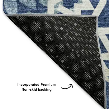 8' X 10' Navy Blue And Ivory Geometric Washable Area Rug With UV Protection