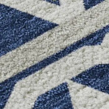 9' X 12' Navy Blue And Ivory Geometric Washable Area Rug With UV Protection