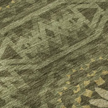 3' X 5' Olive Green And Gold Geometric Washable Area Rug With UV Protection