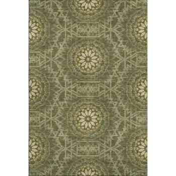 8' X 10' Olive Green And Gold Geometric Washable Area Rug With UV Protection