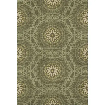 10' X 14' Olive Green And Gold Geometric Washable Area Rug With UV Protection