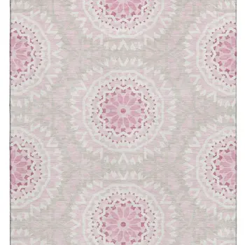 5' X 8' Pink And Ivory Geometric Washable Area Rug With UV Protection