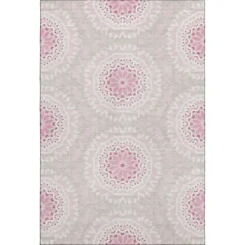 8' X 10' Pink And Ivory Geometric Washable Area Rug With UV Protection