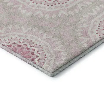 8' X 10' Pink And Ivory Geometric Washable Area Rug With UV Protection