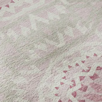 8' X 10' Pink And Ivory Geometric Washable Area Rug With UV Protection