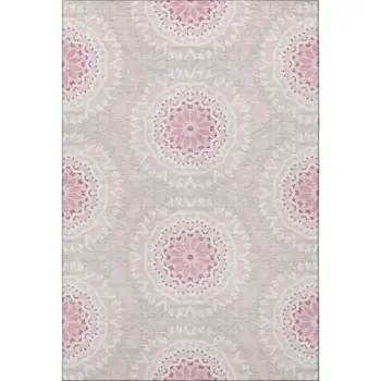 8' X 10' Pink And Ivory Geometric Washable Area Rug With UV Protection
