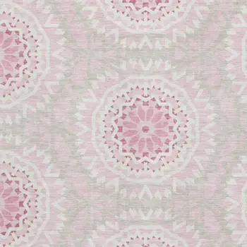 9' X 12' Pink And Ivory Geometric Washable Area Rug With UV Protection