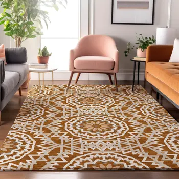 3' X 5' Chili Red And Ivory Geometric Washable Area Rug With UV Protection