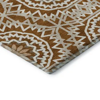 3' X 5' Chili Red And Ivory Geometric Washable Area Rug With UV Protection