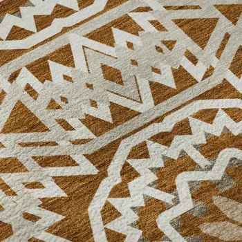3' X 5' Chili Red And Ivory Geometric Washable Area Rug With UV Protection
