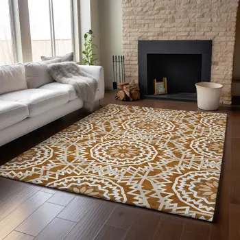 3' X 5' Chili Red And Ivory Geometric Washable Area Rug With UV Protection