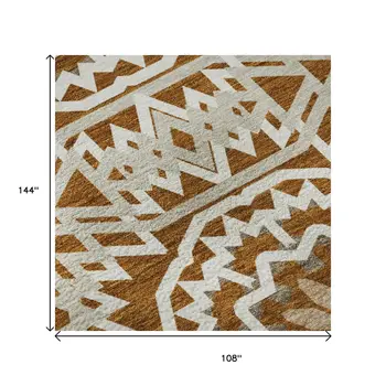 9' X 12' Chili Red And Ivory Geometric Washable Area Rug With UV Protection