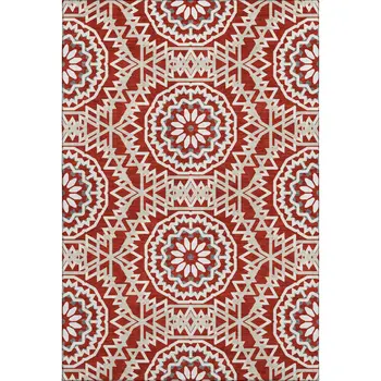 8' X 10' Red And Ivory Geometric Washable Area Rug With UV Protection