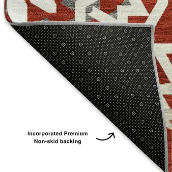 8' X 10' Red And Ivory Geometric Washable Area Rug With UV Protection