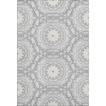 5' X 8' Silver And Gray Geometric Washable Area Rug With UV Protection