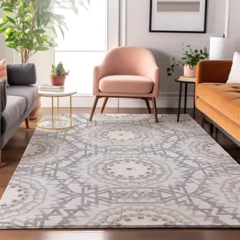 10' X 14' Silver And Gray Geometric Washable Area Rug With UV Protection