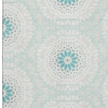3' X 5' Teal And Ivory Geometric Washable Area Rug With UV Protection