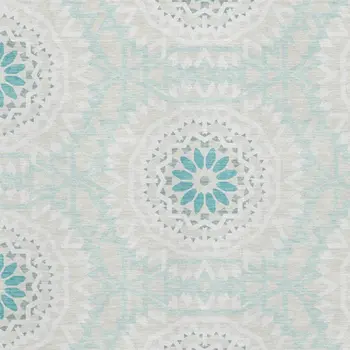 5' X 8' Teal And Ivory Geometric Washable Area Rug With UV Protection