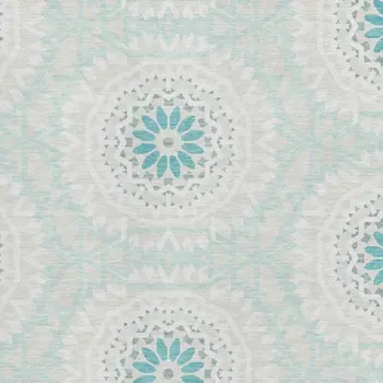 9' X 12' Teal And Ivory Geometric Washable Area Rug With UV Protection