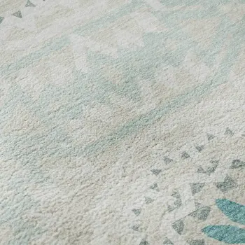 10' X 14' Teal And Ivory Geometric Washable Area Rug With UV Protection
