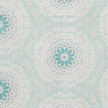 10' X 14' Teal And Ivory Geometric Washable Area Rug With UV Protection