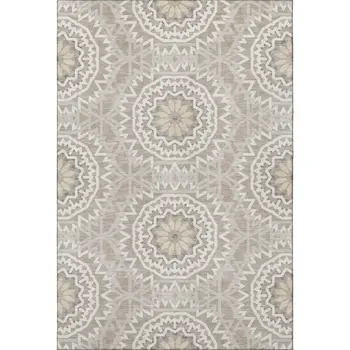 5' X 8' Taupe And Ivory Geometric Washable Area Rug With UV Protection