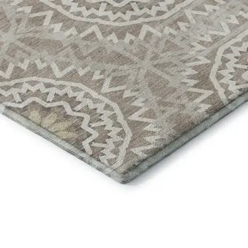8' X 10' Taupe And Ivory Geometric Washable Area Rug With UV Protection
