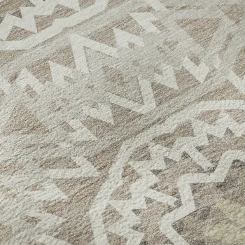 8' X 10' Taupe And Ivory Geometric Washable Area Rug With UV Protection