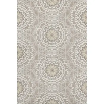 9' X 12' Taupe And Ivory Geometric Washable Area Rug With UV Protection
