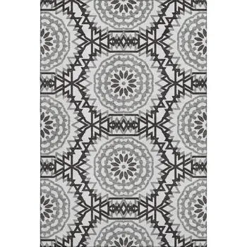 3' X 5' White And Black Geometric Washable Area Rug With UV Protection