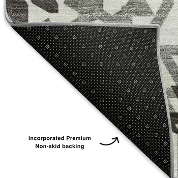 3' X 5' White And Black Geometric Washable Area Rug With UV Protection