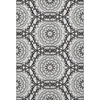 3' X 5' White And Black Geometric Washable Area Rug With UV Protection