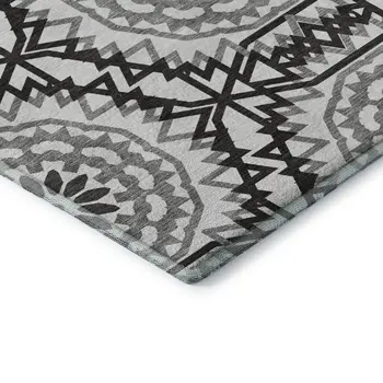 5' X 8' White And Black Geometric Washable Area Rug With UV Protection