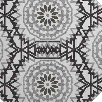 8' White And Black Geometric Washable Round Rug With UV Protection