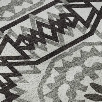 8' X 10' White And Black Geometric Washable Area Rug With UV Protection