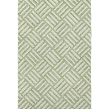 3' X 5' Artichoke Green And Ivory Geometric Washable Area Rug With UV Protection