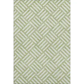5' X 8' Artichoke Green And Ivory Geometric Washable Area Rug With UV Protection