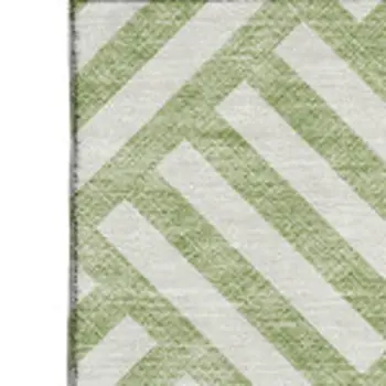 5' X 8' Artichoke Green And Ivory Geometric Washable Area Rug With UV Protection