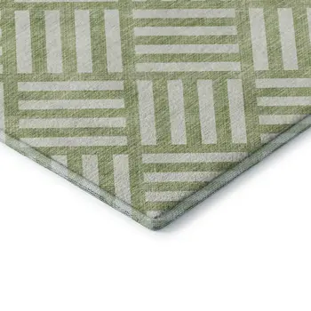 10' X 14' Artichoke Green And Ivory Geometric Washable Area Rug With UV Protection
