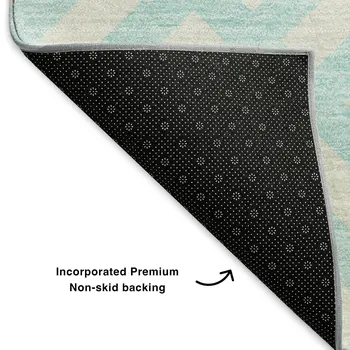 5' X 8' Aqua And Ivory Geometric Washable Area Rug With UV Protection