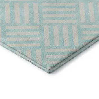 5' X 8' Aqua And Ivory Geometric Washable Area Rug With UV Protection