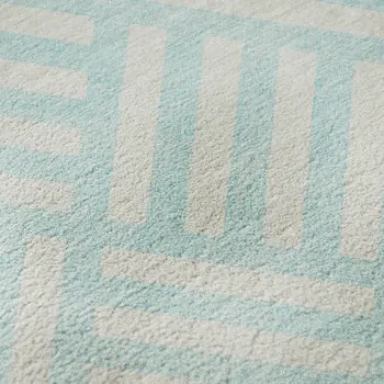 5' X 8' Aqua And Ivory Geometric Washable Area Rug With UV Protection