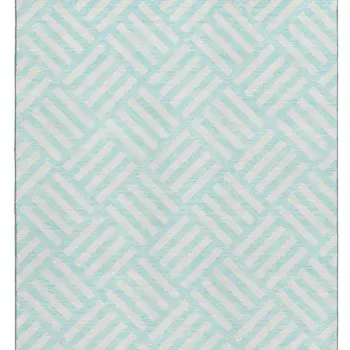 5' X 8' Aqua And Ivory Geometric Washable Area Rug With UV Protection