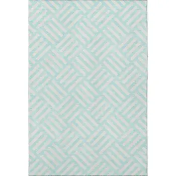 5' X 8' Aqua And Ivory Geometric Washable Area Rug With UV Protection